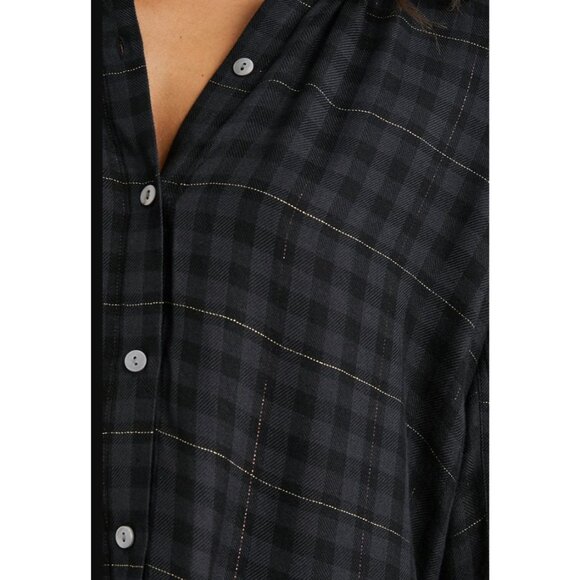 Rails Womens Small Eloise Ebony Tinsel Black Button Up Blouse Long Sleeve Shirt - Picture 2 of 11